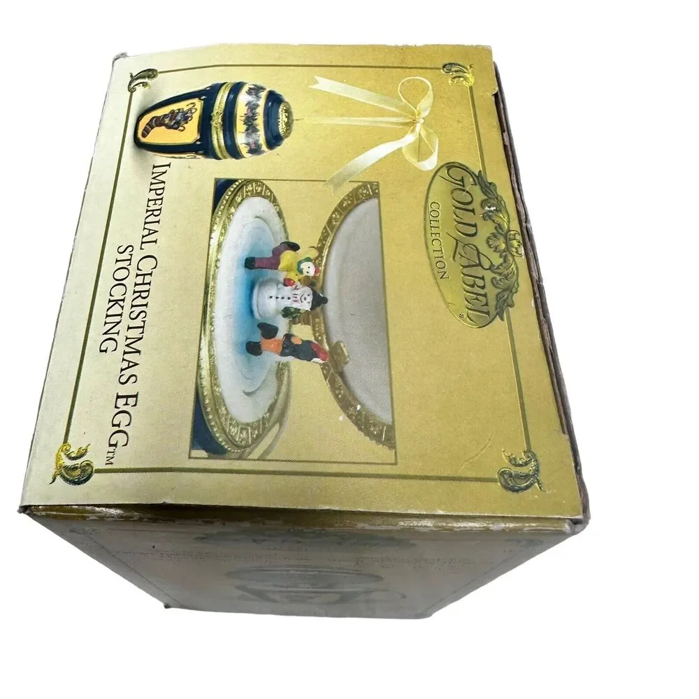 Imperial Nutcracker Porcelain Christmas Egg Gold Label Music‎ Box Ornament WORKS